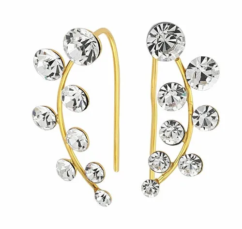 Handmade Brass Ear Cuffs and Climber Earrings with Clear CZ Crystals - 18K Gold Plated - 1.18 Inches Length - Sold in Pairs