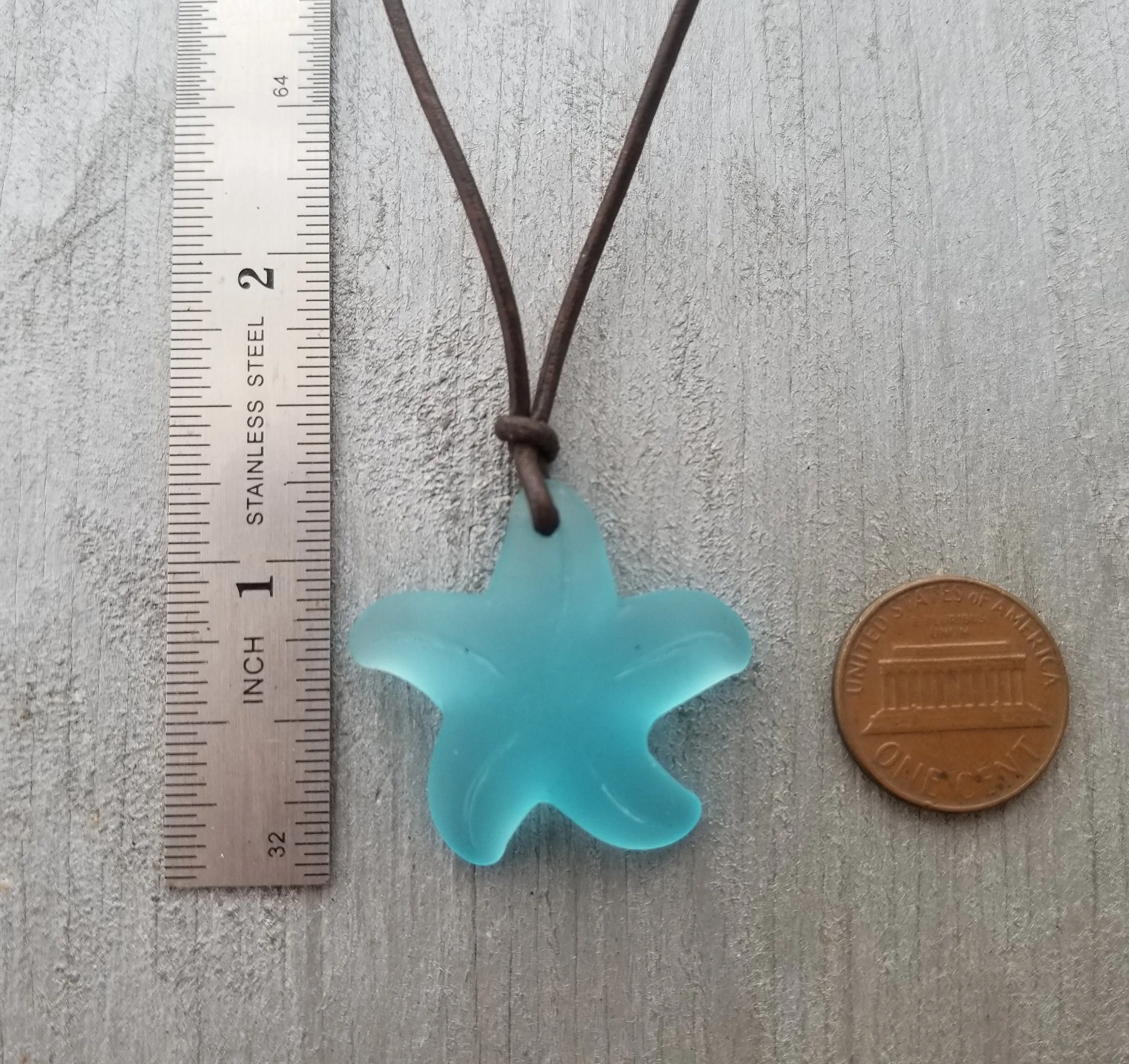 Handmade in Hawaii, leather cord unisex blue Starfish sea glass necklace, unisex jewelry, man jewelry, birthday gift