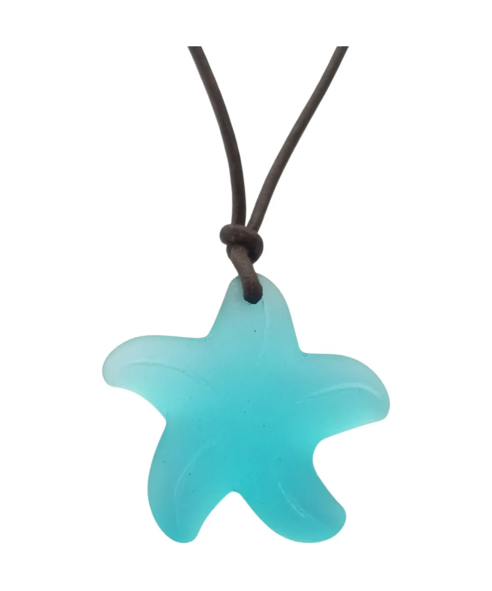 Handmade in Hawaii, leather cord unisex blue Starfish sea glass necklace, unisex jewelry, man jewelry, birthday gift
