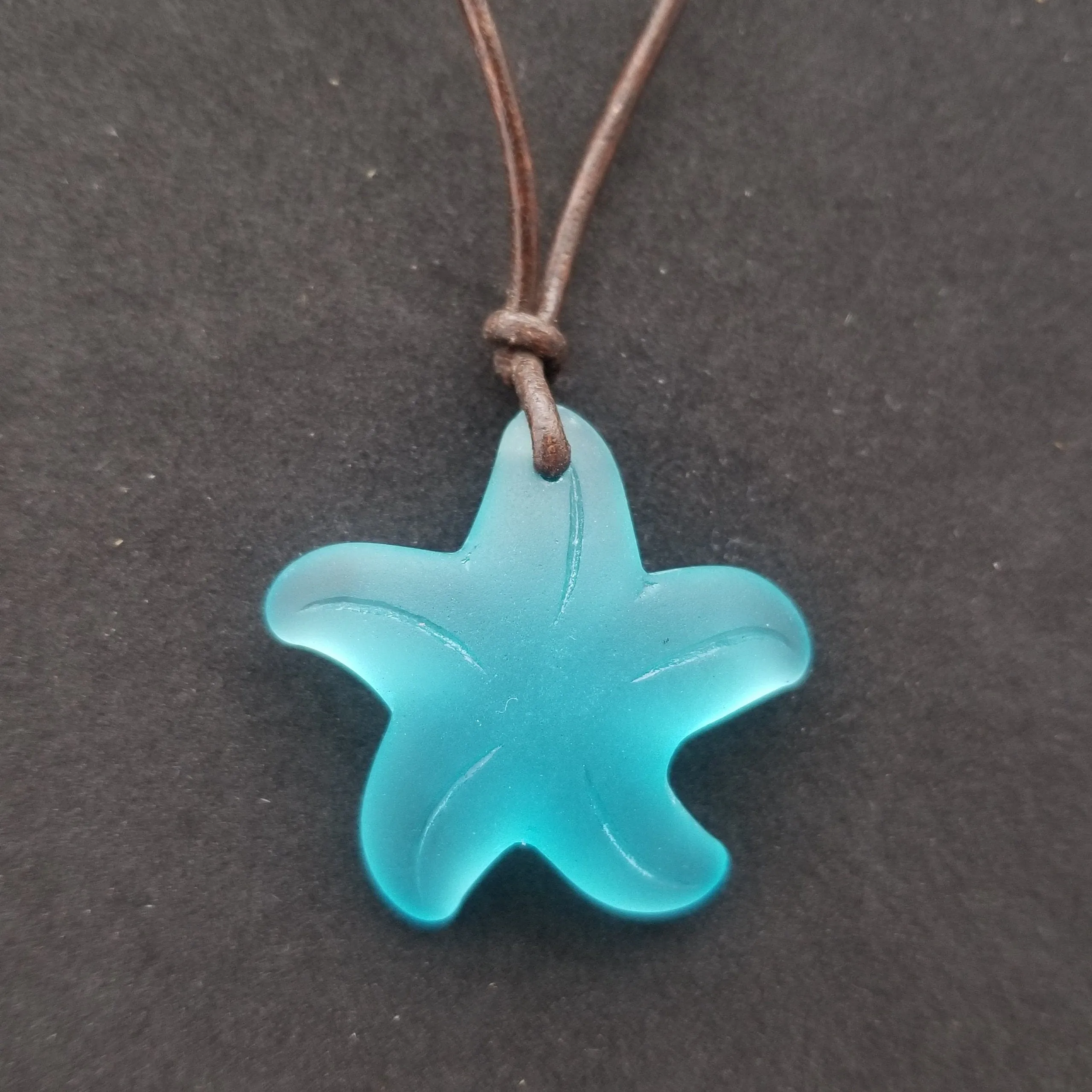Handmade in Hawaii, leather cord unisex blue Starfish sea glass necklace, unisex jewelry, man jewelry, birthday gift