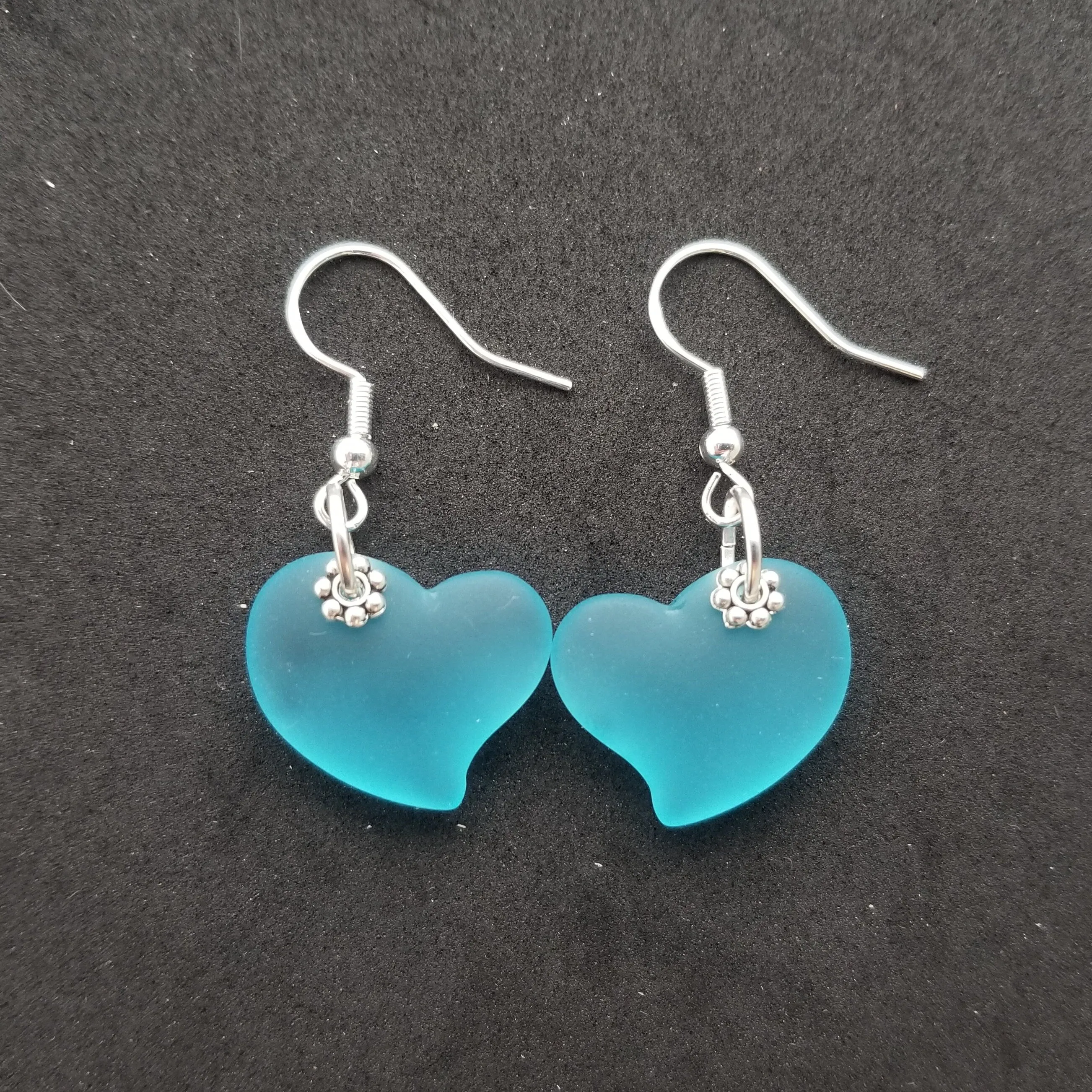 Handmade in Hawaii,  Turquoise Bay Blue "Twin Hearts"  "Heart of the Sea" sea glass earrings, "December Birthstone",