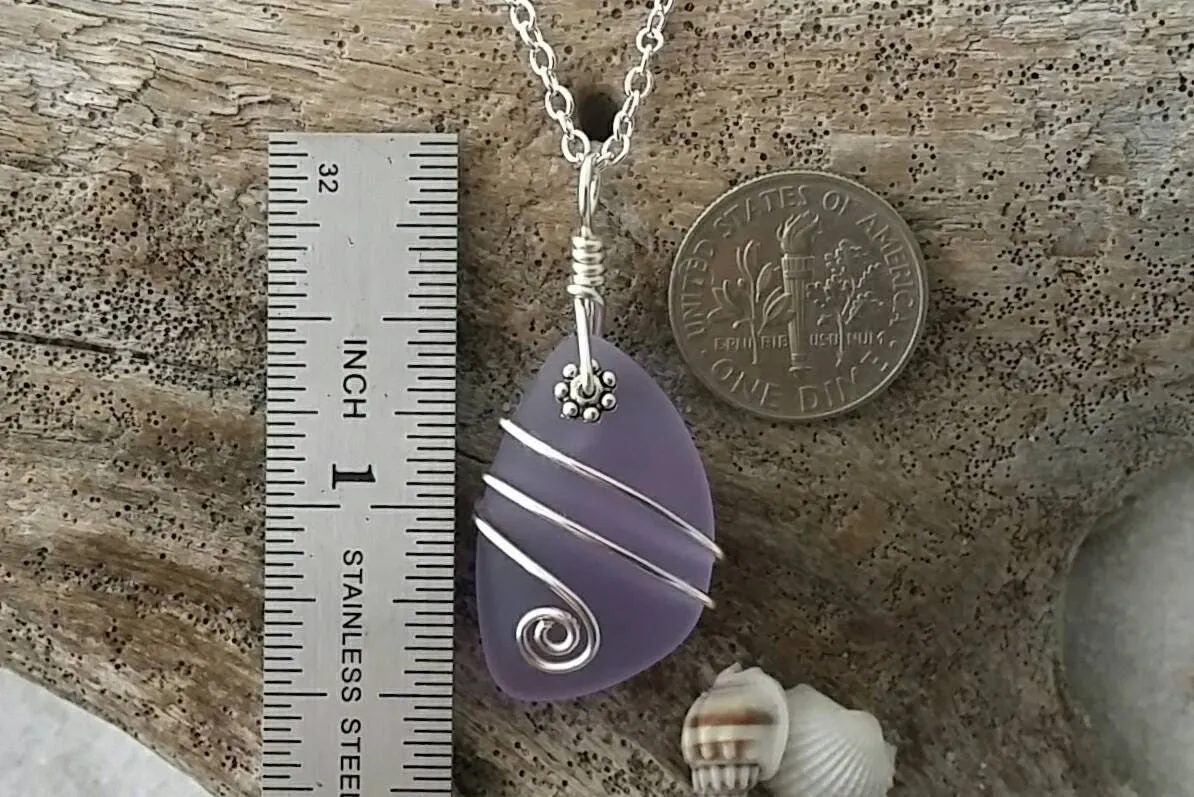 Handmade in Hawaii, wire wrapped  "Magical Color Changing" Purple sea glass beach necklace