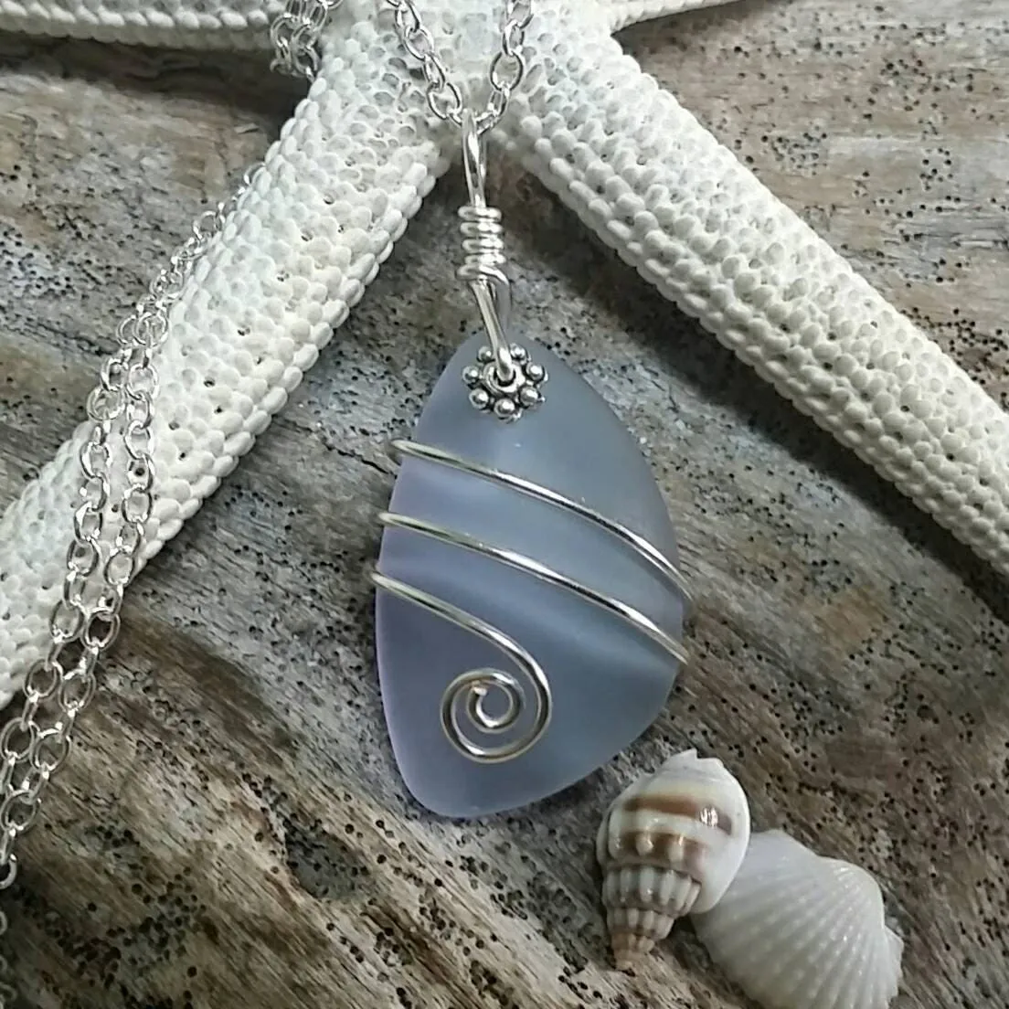 Handmade in Hawaii, wire wrapped  "Magical Color Changing" Purple sea glass beach necklace