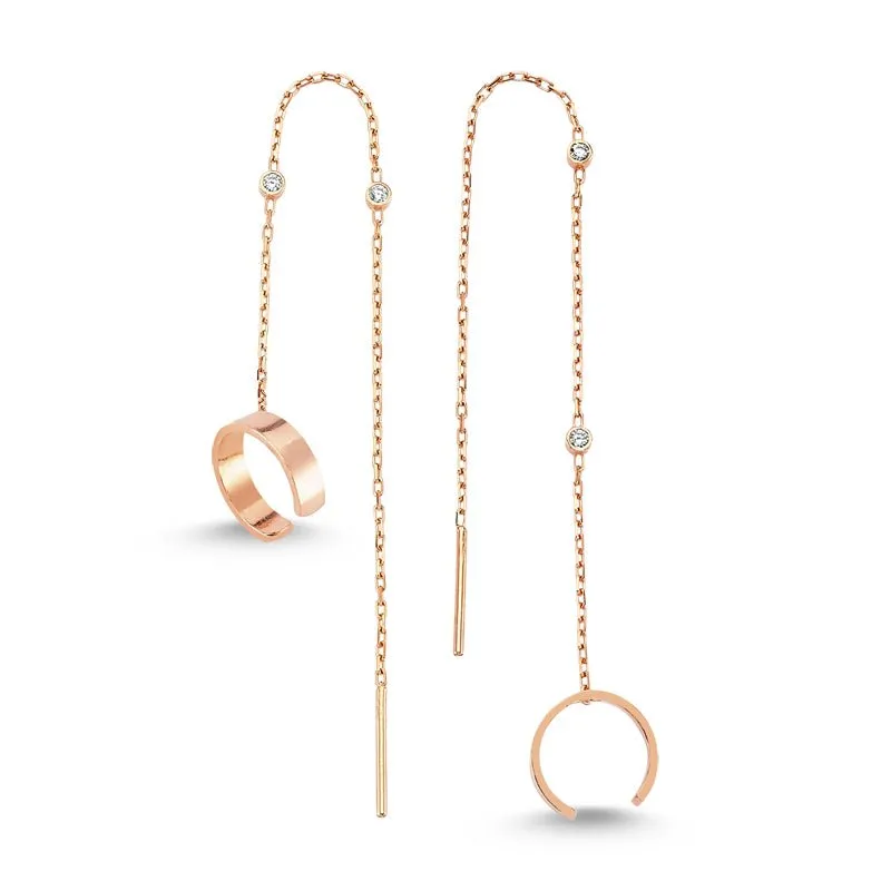 Handmade Minimalist Cartilage Cuff Earrings with Chain and CZ Crystals