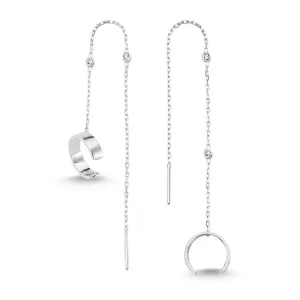 Handmade Minimalist Cartilage Cuff Earrings with Chain and CZ Crystals
