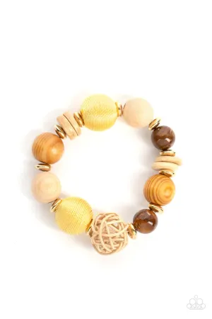Happily Homespun - Yellow - Boho Wooden Paparazzi Stretchy Bracelet