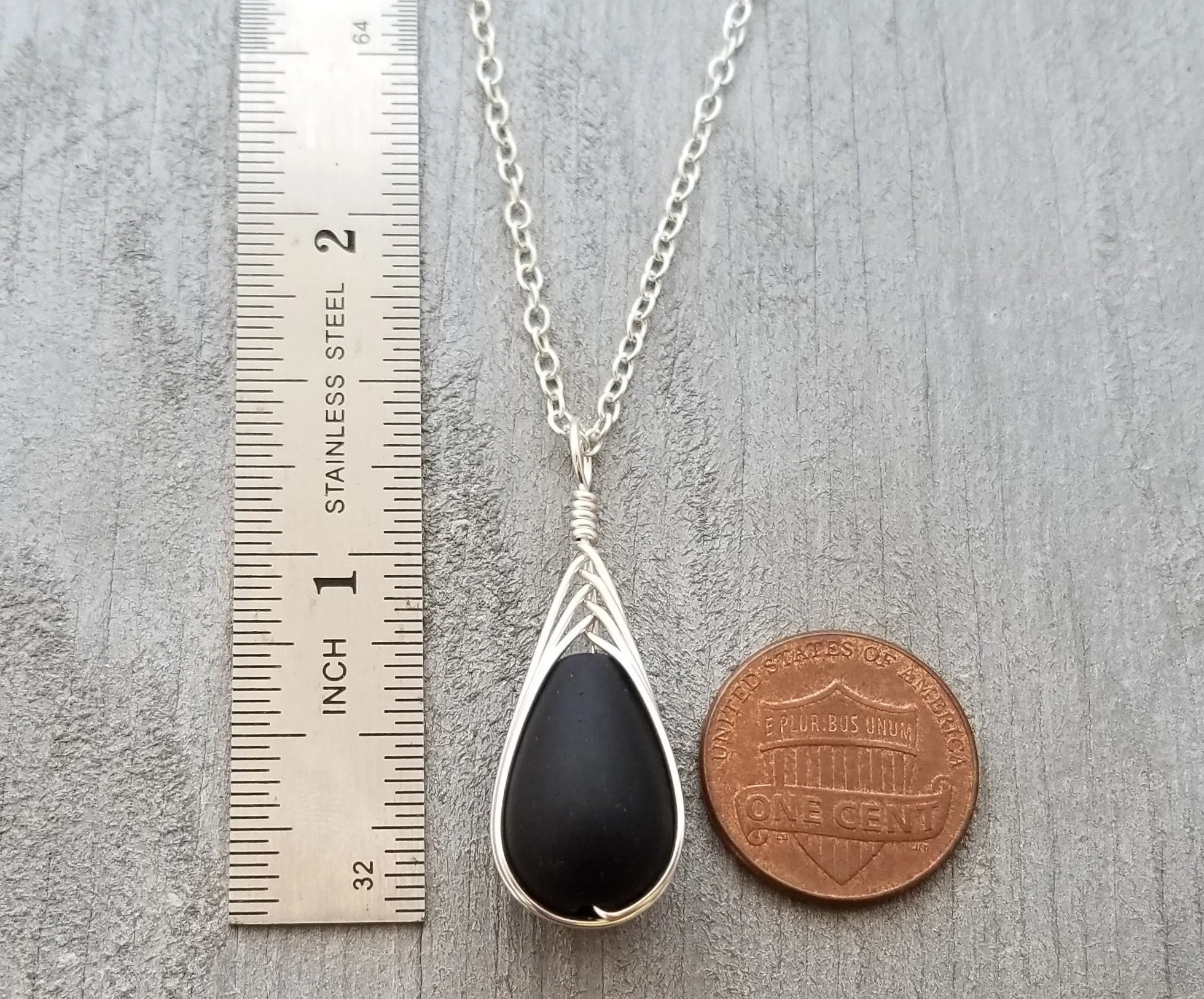 Hawaiian Jewelry Sea Glass Necklace, Braided Black Necklace Teardrop Necklace, Sea Glass Jewelry For Women, Unique Necklace Beach Jewelry