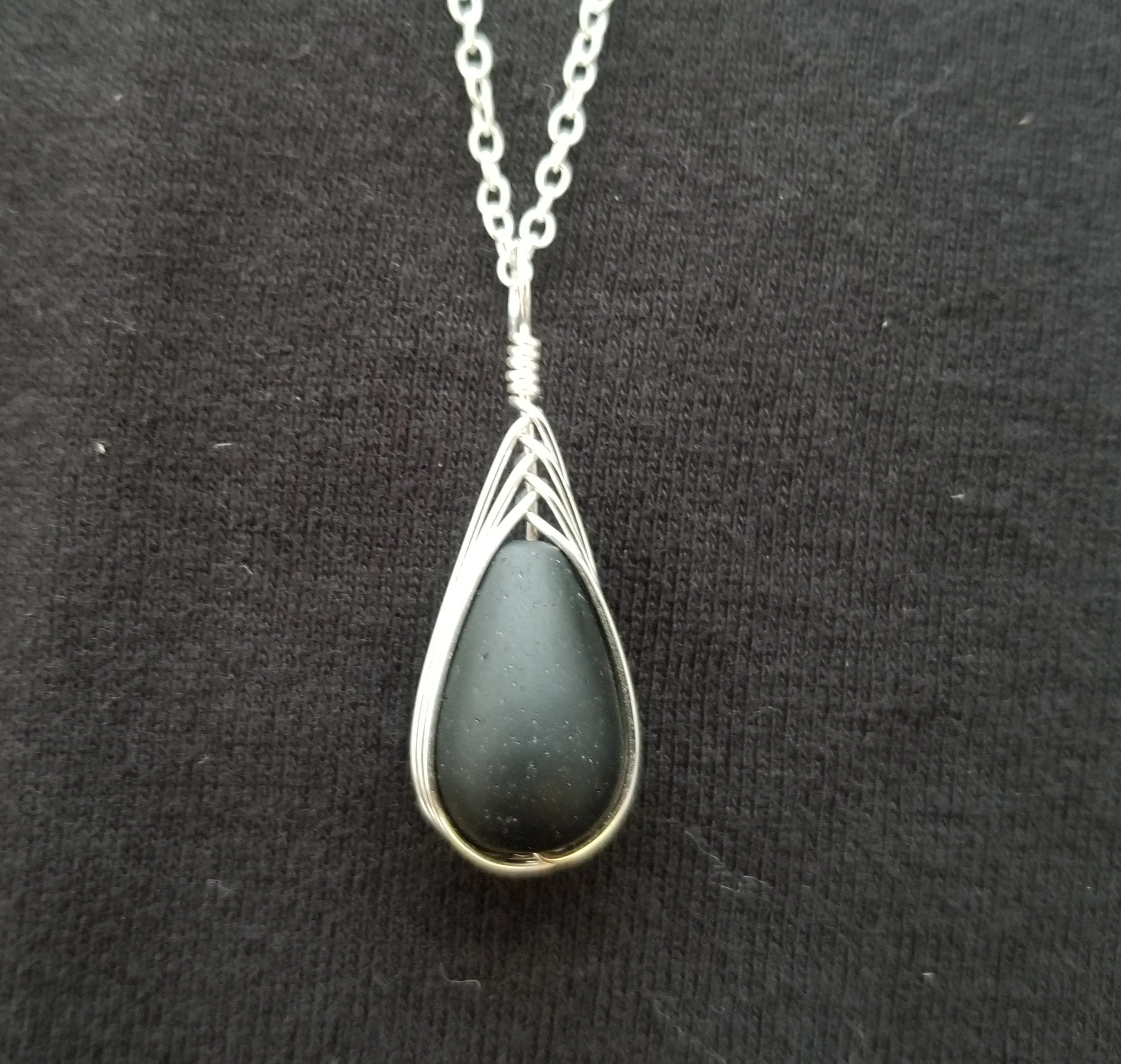 Hawaiian Jewelry Sea Glass Necklace, Braided Black Necklace Teardrop Necklace, Sea Glass Jewelry For Women, Unique Necklace Beach Jewelry