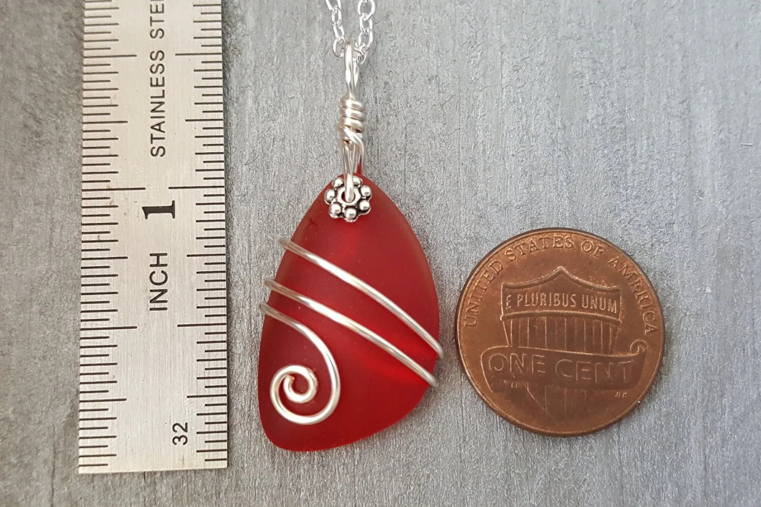 Hawaiian Jewelry Sea Glass Necklace, Wire Red Necklace, Sea Glass Jewelry Beach Jewelry Birthday Gift For Girls (January Birthstone Jewelry)