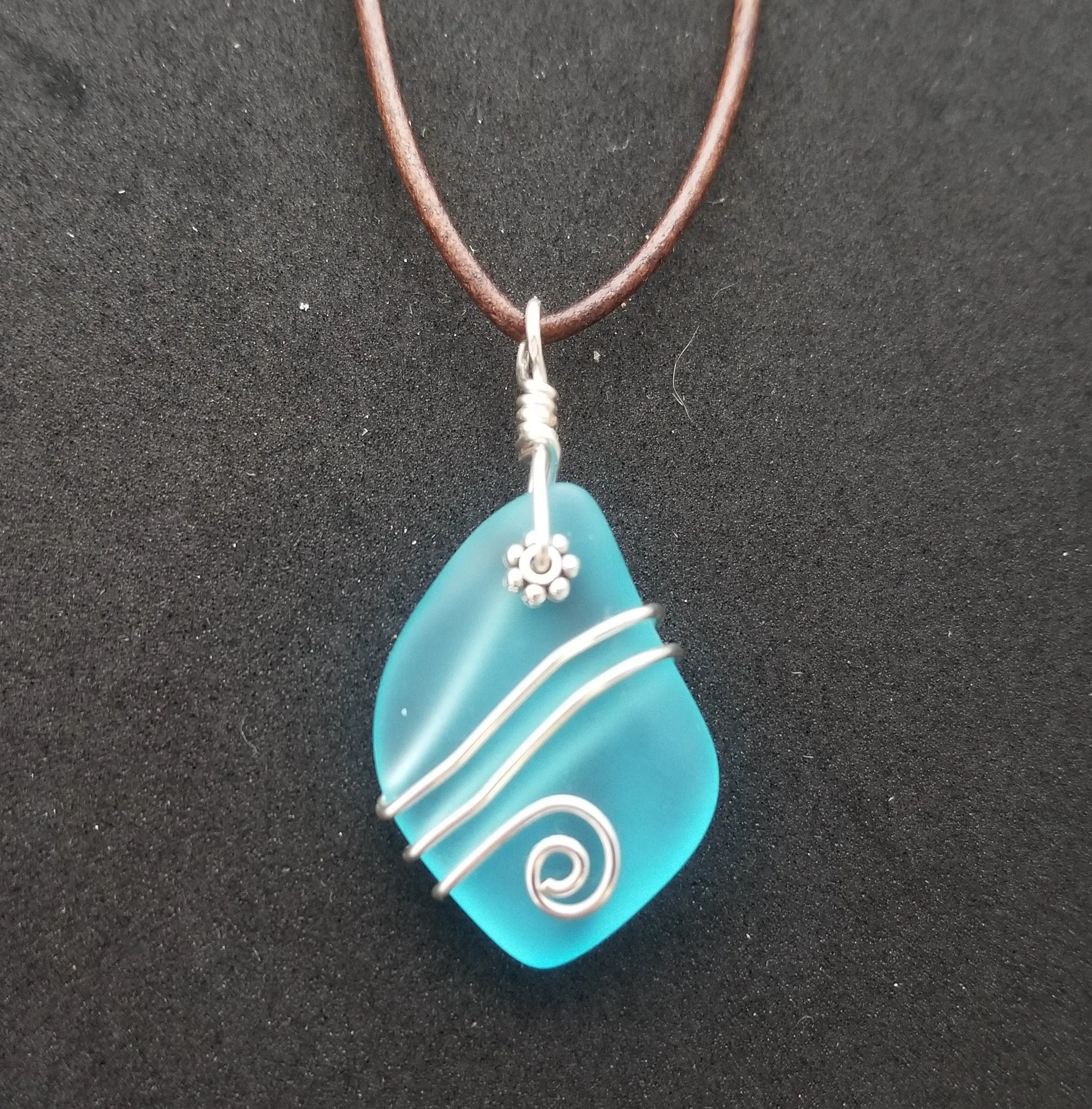 Hawaiian Jewelry Sea Glass Necklace, Wire Turquoise Necklace Blue Necklace, Sea Glass Jewelry Birthday Gift (December Birthstone Jewelry)