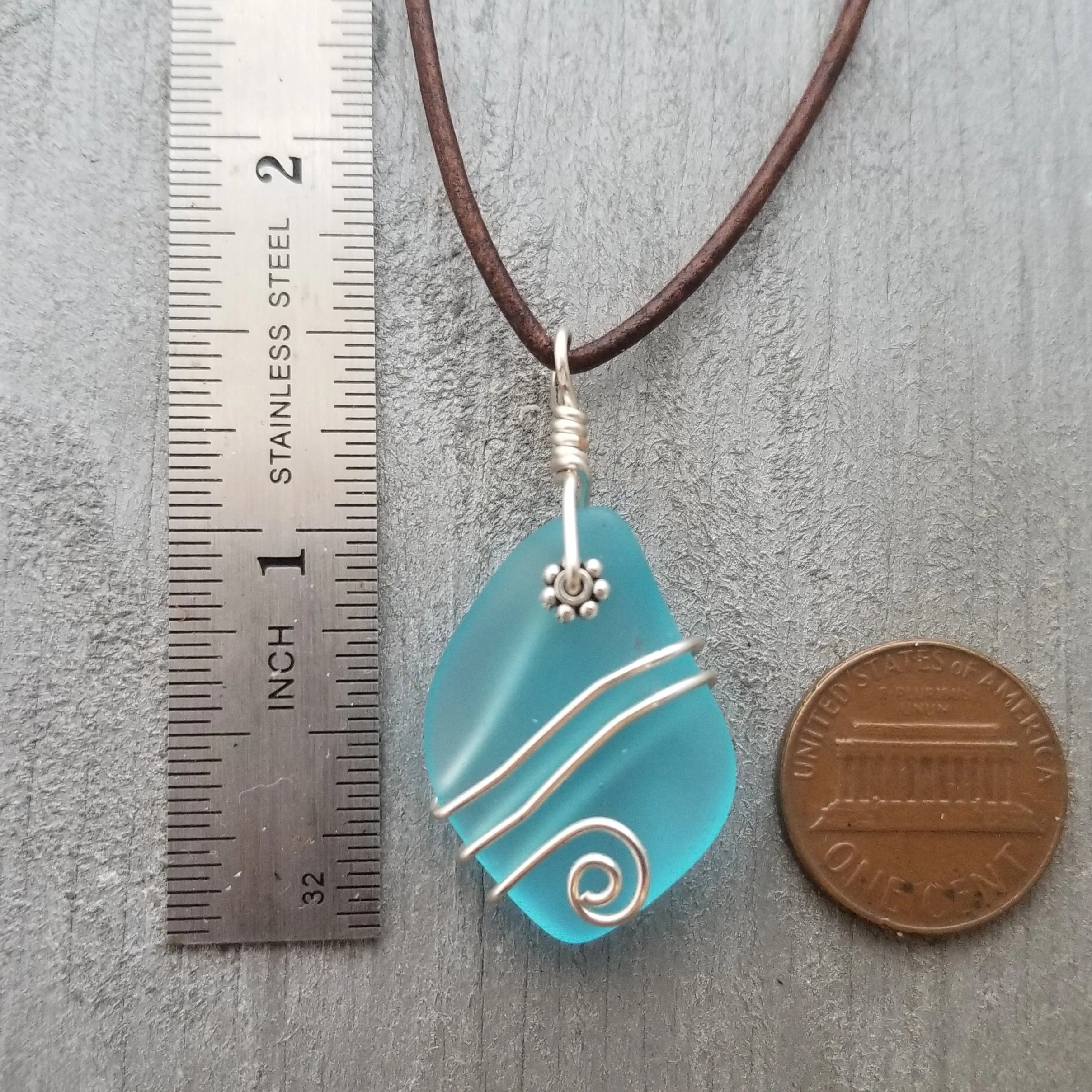 Hawaiian Jewelry Sea Glass Necklace, Wire Turquoise Necklace Blue Necklace, Sea Glass Jewelry Birthday Gift (December Birthstone Jewelry)