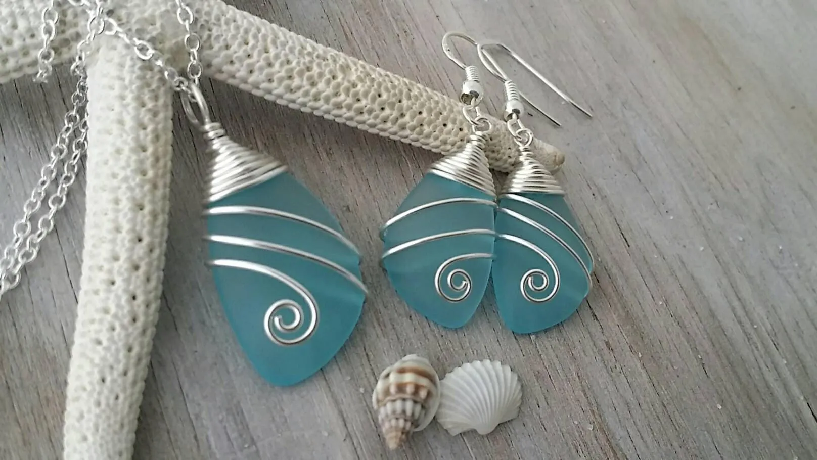 Hawaiian Jewelry Set, Top Wire Wrapped Necklace Earrings Jewelry Set, Turquoise Blue Jewelry, Birthday Gift For Women (December Birthstone)