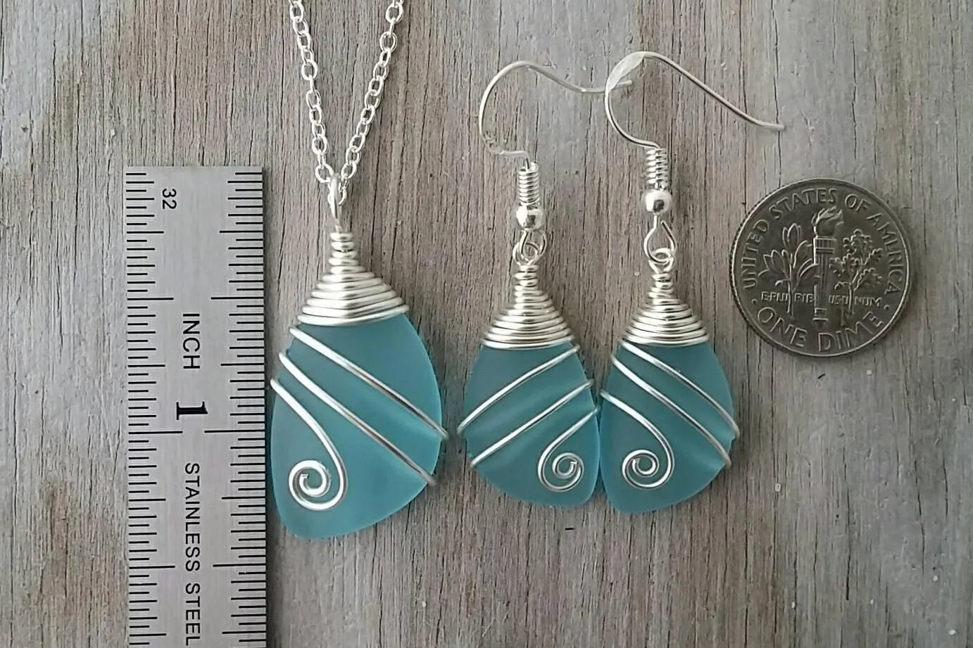 Hawaiian Jewelry Set, Top Wire Wrapped Necklace Earrings Jewelry Set, Turquoise Blue Jewelry, Birthday Gift For Women (December Birthstone)
