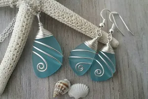 Hawaiian Jewelry Set, Top Wire Wrapped Necklace Earrings Jewelry Set, Turquoise Blue Jewelry, Birthday Gift For Women (December Birthstone)