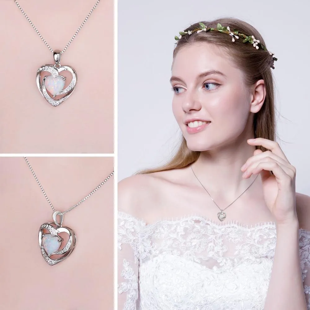 Heart Created Opal Pendant Necklace 925 Sterling Silver Gemstones Choker Statement Necklace Women In Luxury Modern Shiny Jewelry Diamond Design