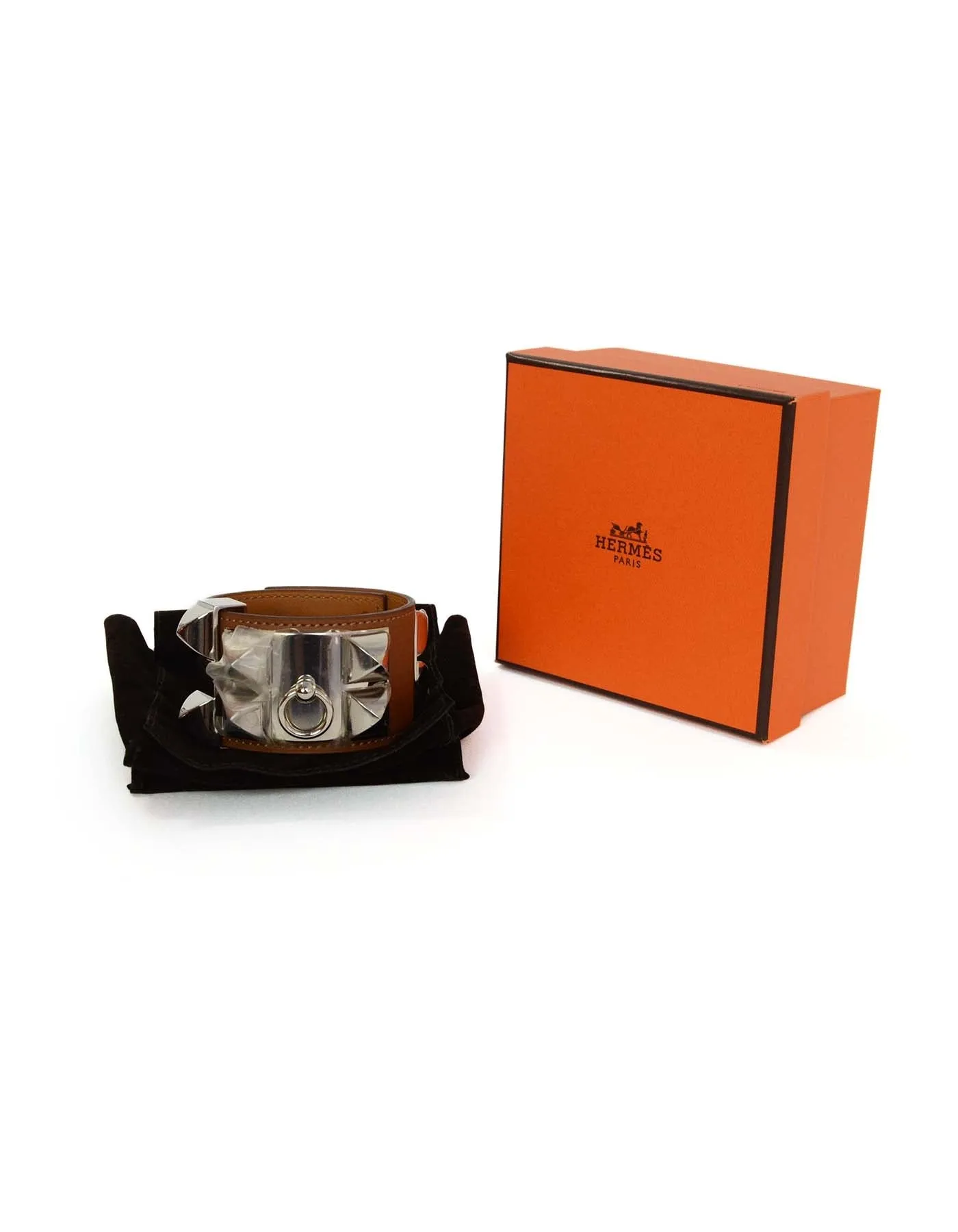 Hermes Barenia & Palladium Collier de Chien CDC Bracelet sz S