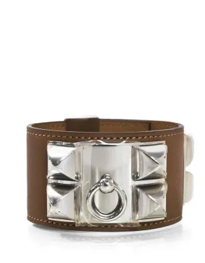 Hermes Barenia & Palladium Collier de Chien CDC Bracelet sz S