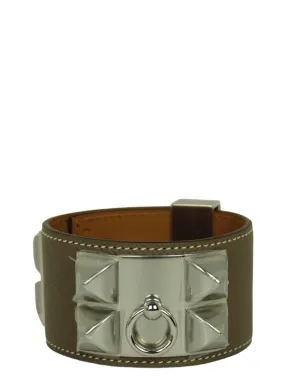 Hermes Etoupe & Palladium Collier de Chien CDC Bracelet sz T3