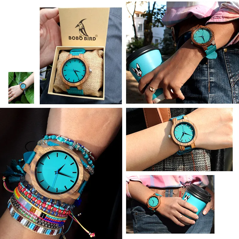 His & Her Turquoise Wood Watch