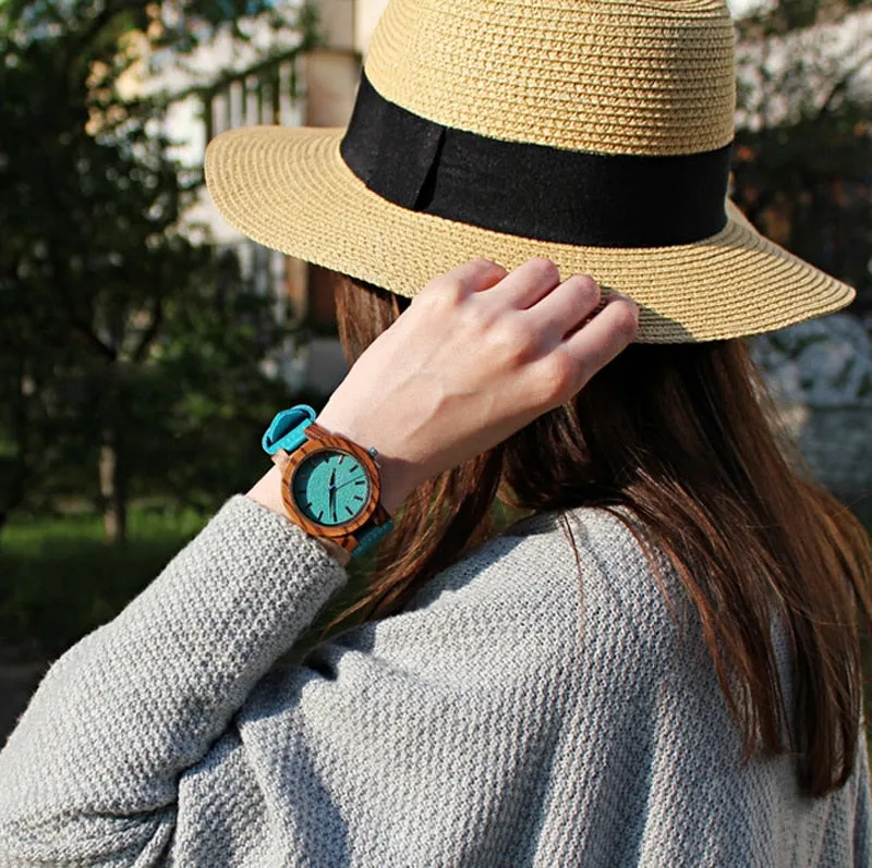 His & Her Turquoise Wood Watch