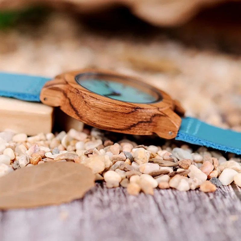 His & Her Turquoise Wood Watch