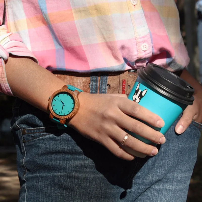 His & Her Turquoise Wood Watch