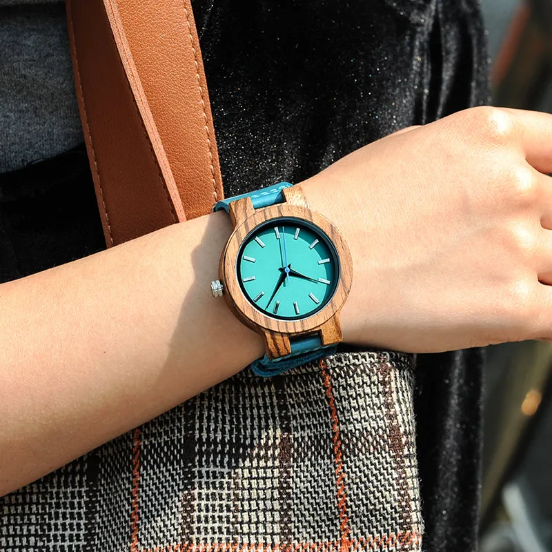 His & Her Turquoise Wood Watch