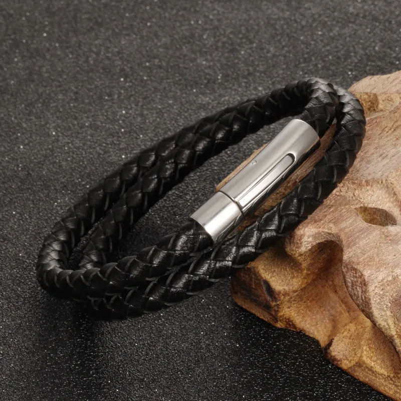 Hot fashion jewelry men's bracelets genuine leather Stainless steel Black Bracelet man Vintage creative Boutique