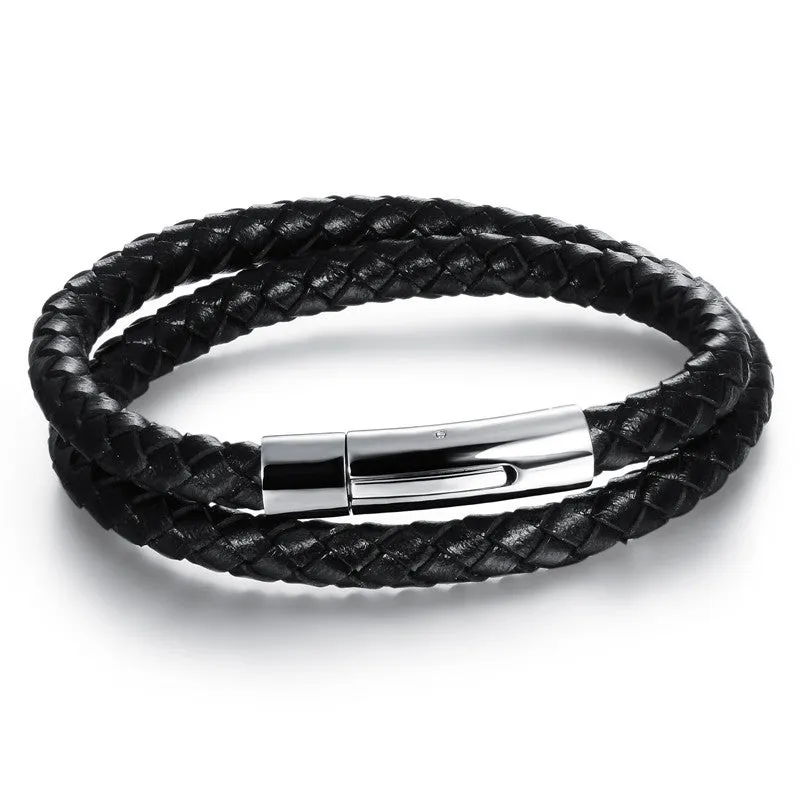 Hot fashion jewelry men's bracelets genuine leather Stainless steel Black Bracelet man Vintage creative Boutique