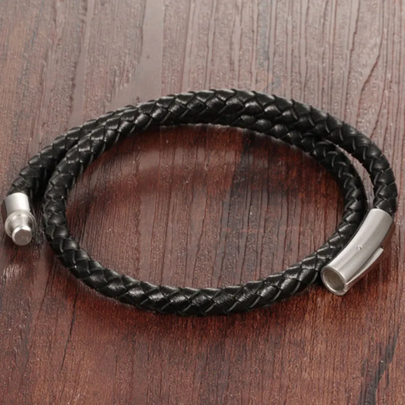 Hot fashion jewelry men's bracelets genuine leather Stainless steel Black Bracelet man Vintage creative Boutique