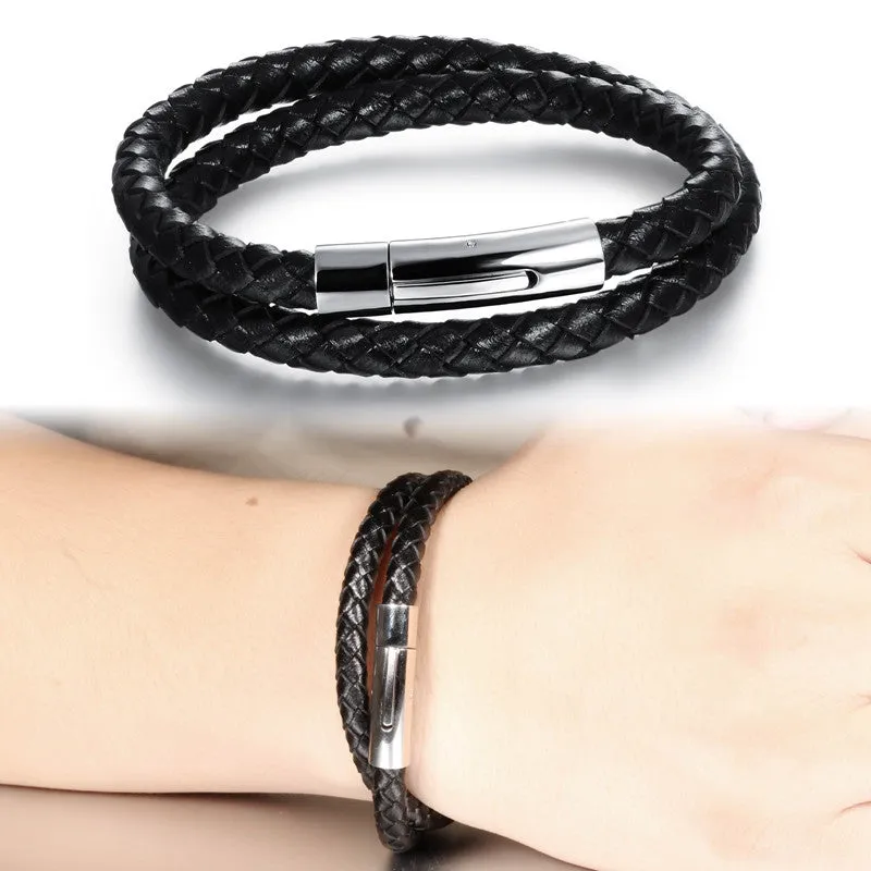 Hot fashion jewelry men's bracelets genuine leather Stainless steel Black Bracelet man Vintage creative Boutique