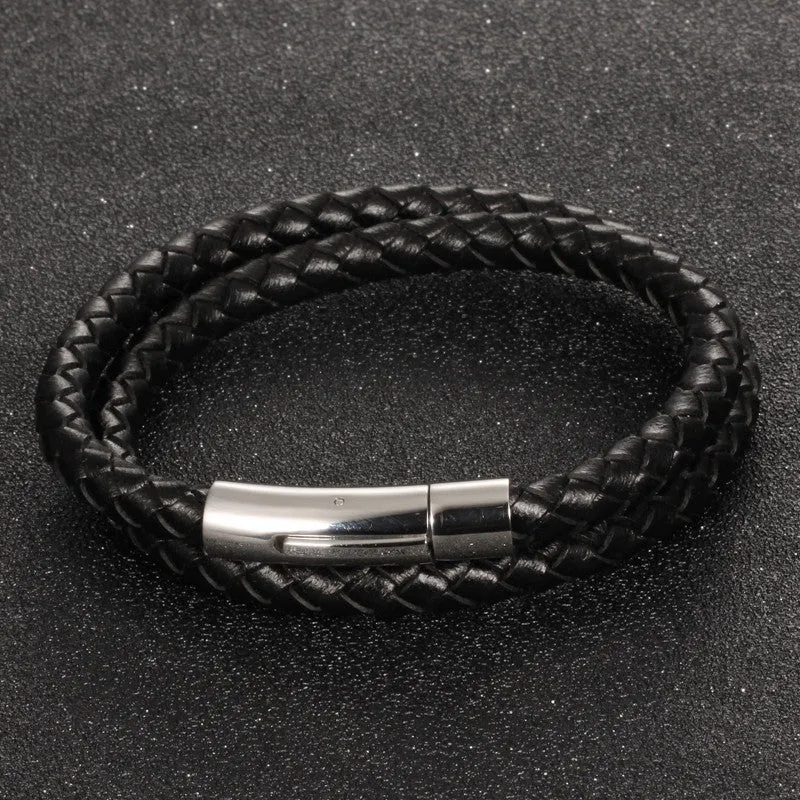Hot fashion jewelry men's bracelets genuine leather Stainless steel Black Bracelet man Vintage creative Boutique