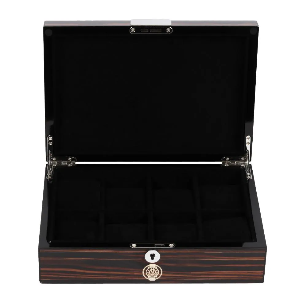 HQ Luxury Watch Box, 8 Watch Slot Smooth Wood