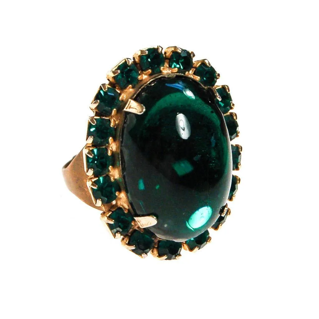 Huge Emerald Green Rhinestone Statement Ring