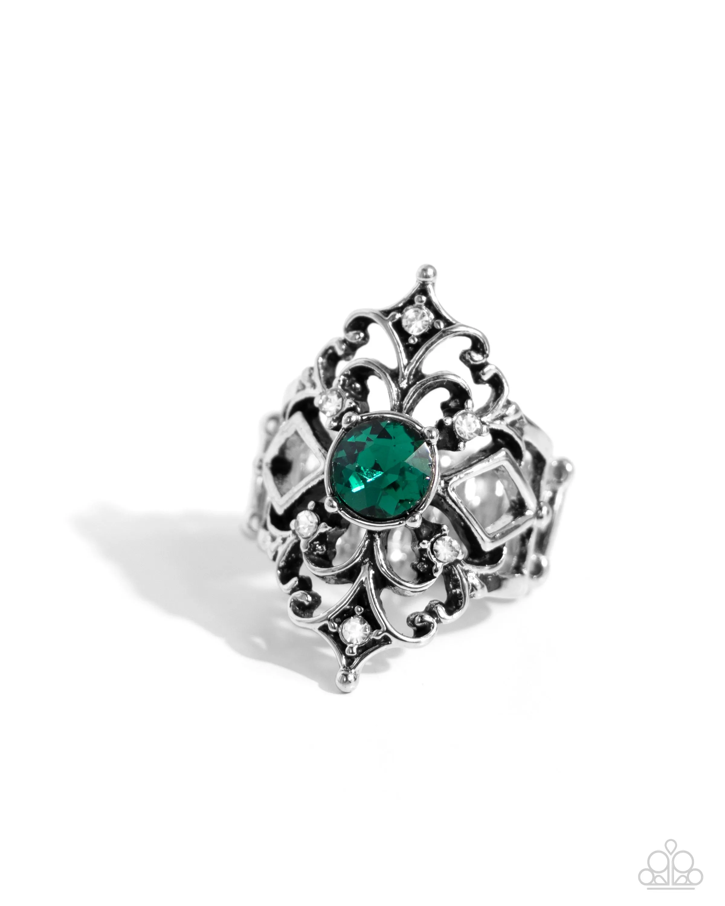 Iconic Insignia - Green - Rhinestone Paparazzi Ring