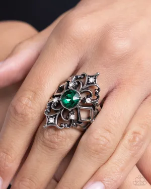 Iconic Insignia - Green - Rhinestone Paparazzi Ring