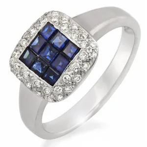 Invisible Set Blue Sapphire Diamond Ring, 18k White Gold