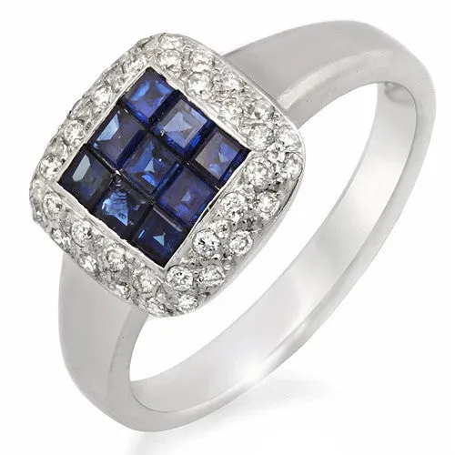 Invisible Set Blue Sapphire Diamond Ring, 18k White Gold