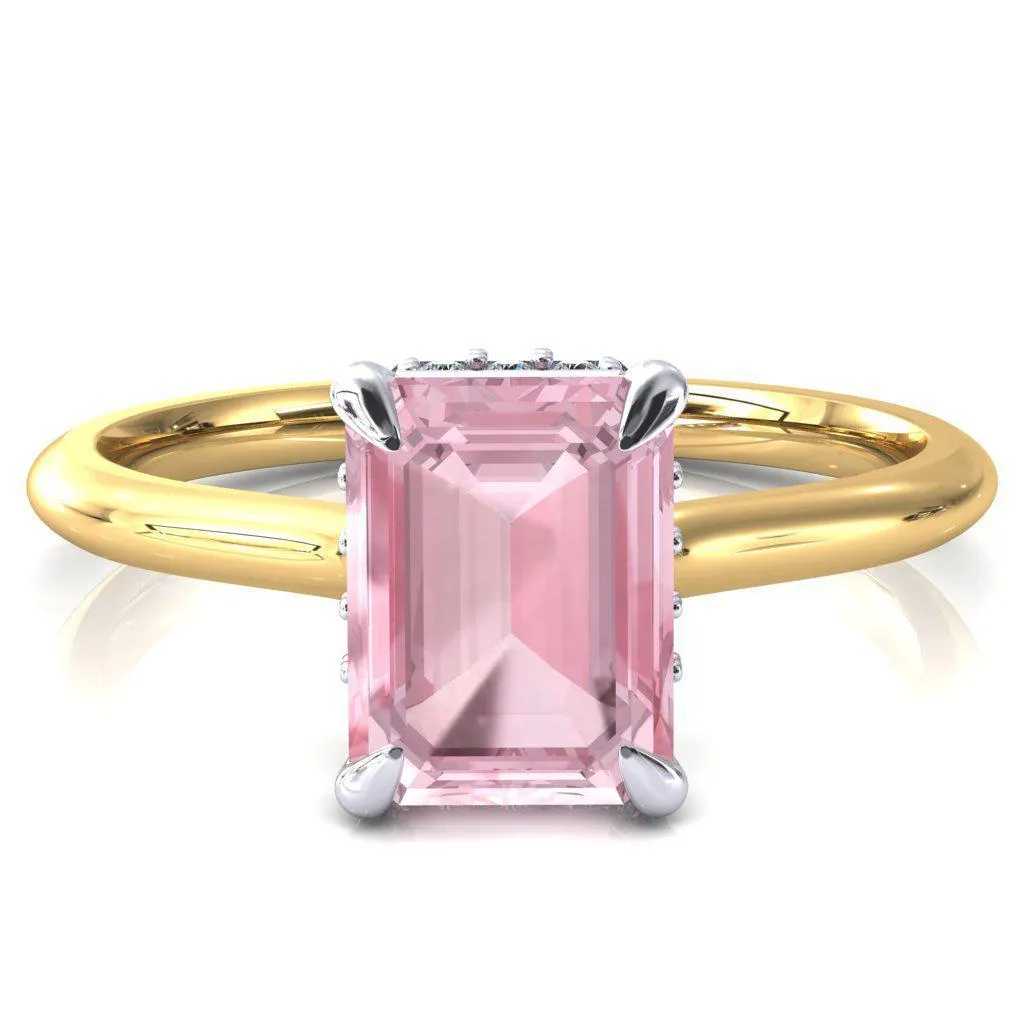 Janey Emerald Pink Sapphire 4 Prongs Claw Floating Halo Inverted Cathedral Ring