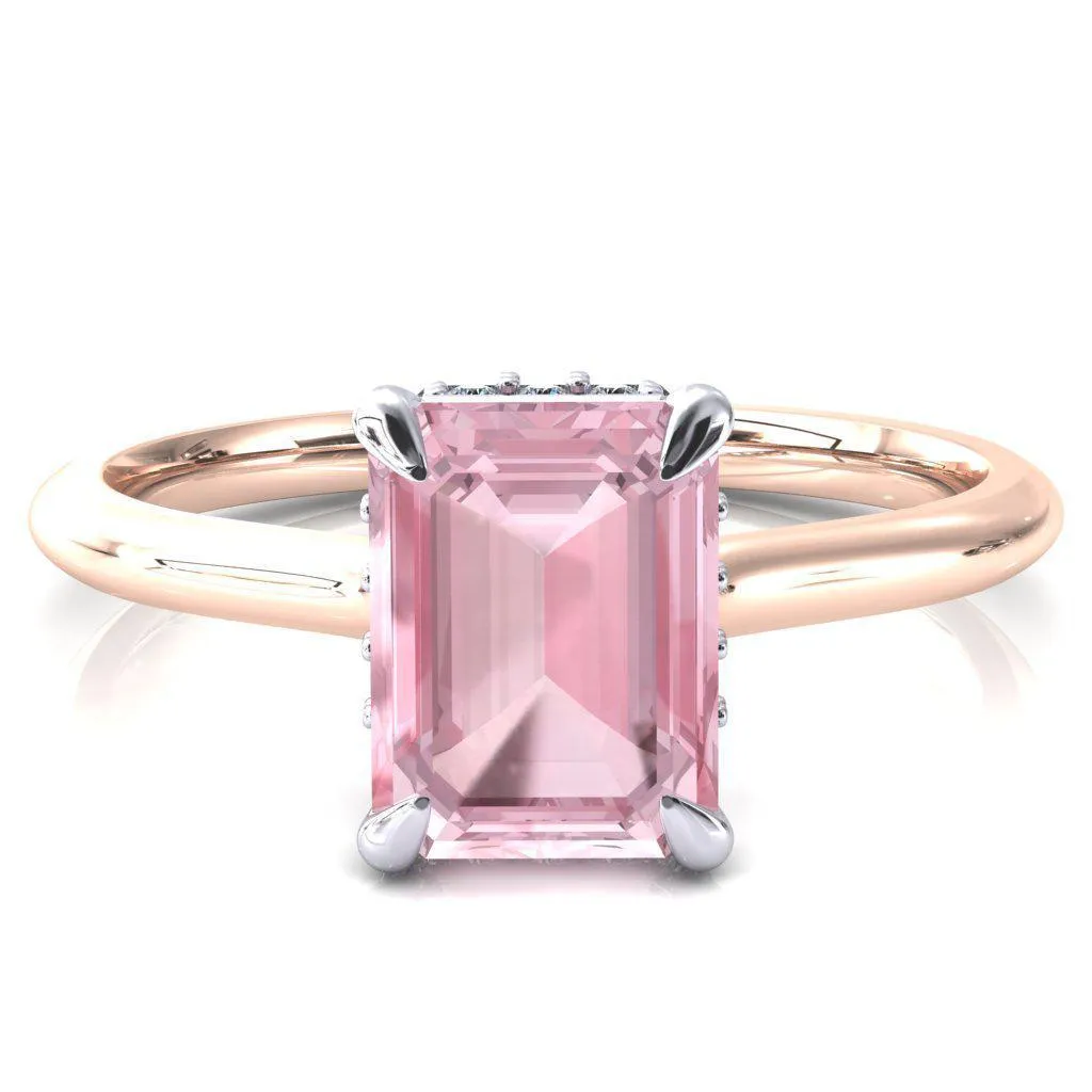 Janey Emerald Pink Sapphire 4 Prongs Claw Floating Halo Inverted Cathedral Ring
