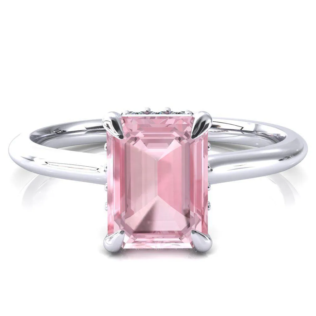Janey Emerald Pink Sapphire 4 Prongs Claw Floating Halo Inverted Cathedral Ring