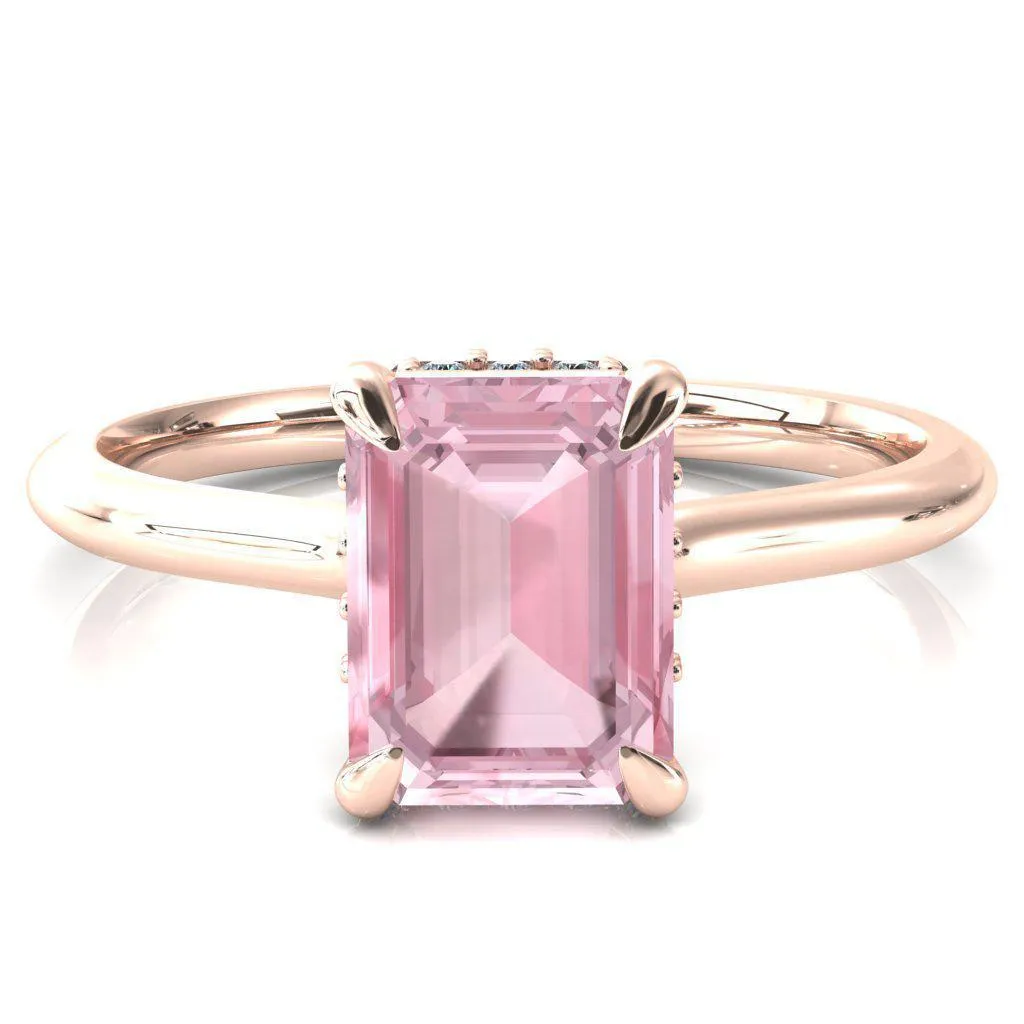 Janey Emerald Pink Sapphire 4 Prongs Claw Floating Halo Inverted Cathedral Ring