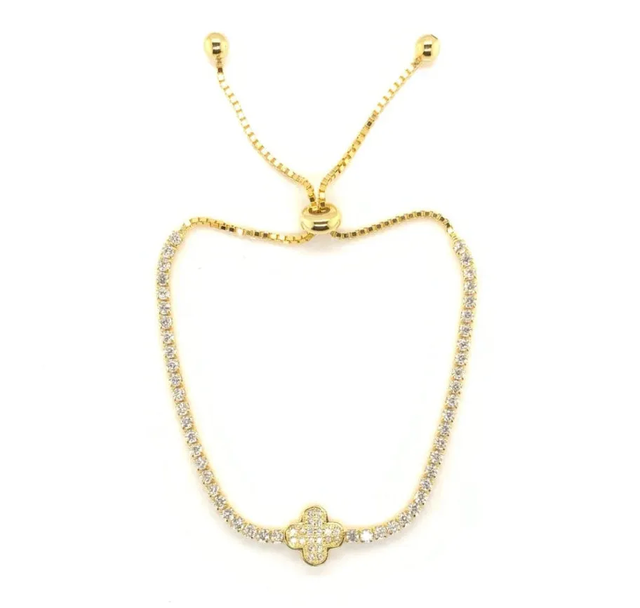 Jeanette Tennis Bolo Bracelet With CZ Clover