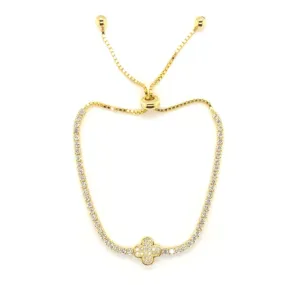 Jeanette Tennis Bolo Bracelet With CZ Clover