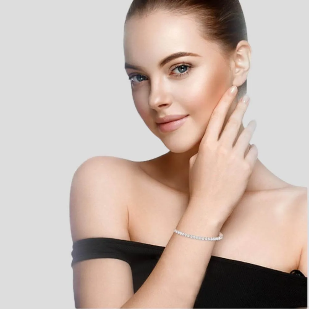 JewelMore 2.00-15.00 Carat Diamond, Tennis Bracelet (J-K, I2-I3) 14K White Gold, Yellow Gold or Rose Gold4 Prong Set Round-cut Diamond Bracelet | Real Diamond Jewelry for Women