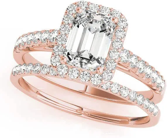 JewelMore 3/4 Carat Emerald Cut/Shape Halo Diamond Engagement Ring (VS-SI / G-H-I)