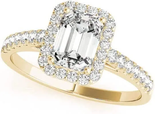 JewelMore 3/4 Carat Emerald Cut/Shape Halo Diamond Engagement Ring (VS-SI / G-H-I)