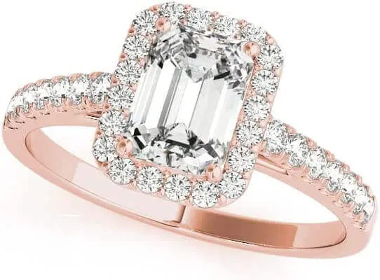 JewelMore 3/4 Carat Emerald Cut/Shape Halo Diamond Engagement Ring (VS-SI / G-H-I)