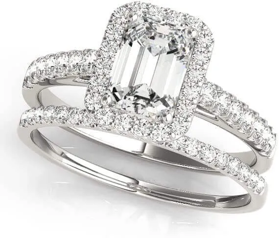 JewelMore 3/4 Carat Emerald Cut/Shape Halo Diamond Engagement Ring (VS-SI / G-H-I)