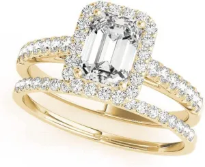 JewelMore 3/4 Carat Emerald Cut/Shape Halo Diamond Engagement Ring (VS-SI / G-H-I)
